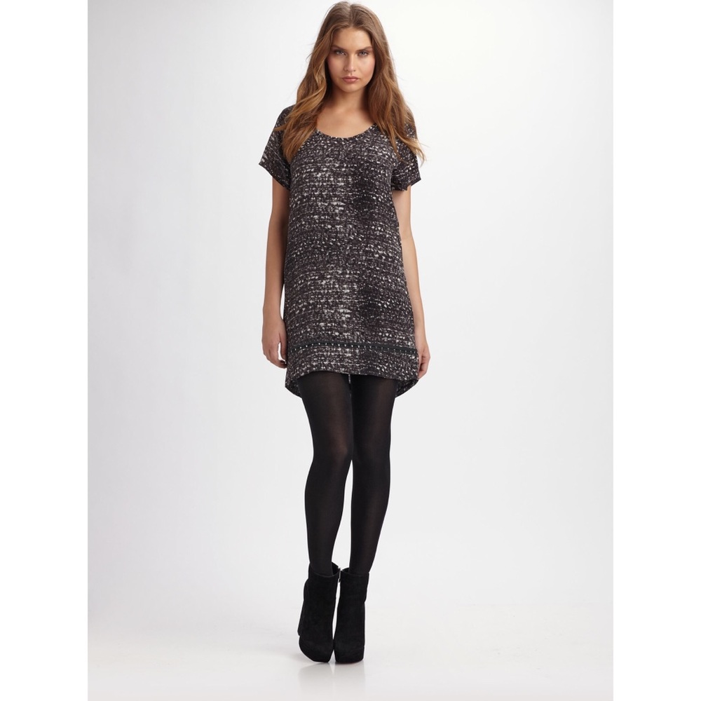 JOIE • M Silk Tweed Screen Sedgwick Dress Caviar